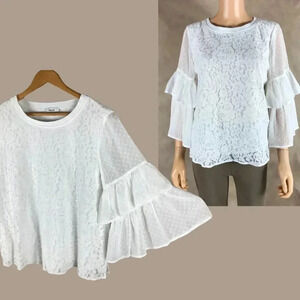 KENSIE White Gorgeous Lace Blouse NWT LARGE